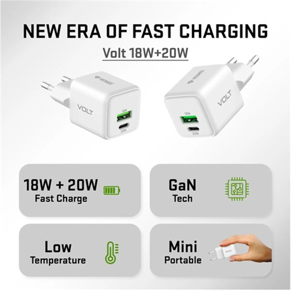 Yenkee YAC G38 Volt GaN töltő 20W USB-C és USB-A fehér #8