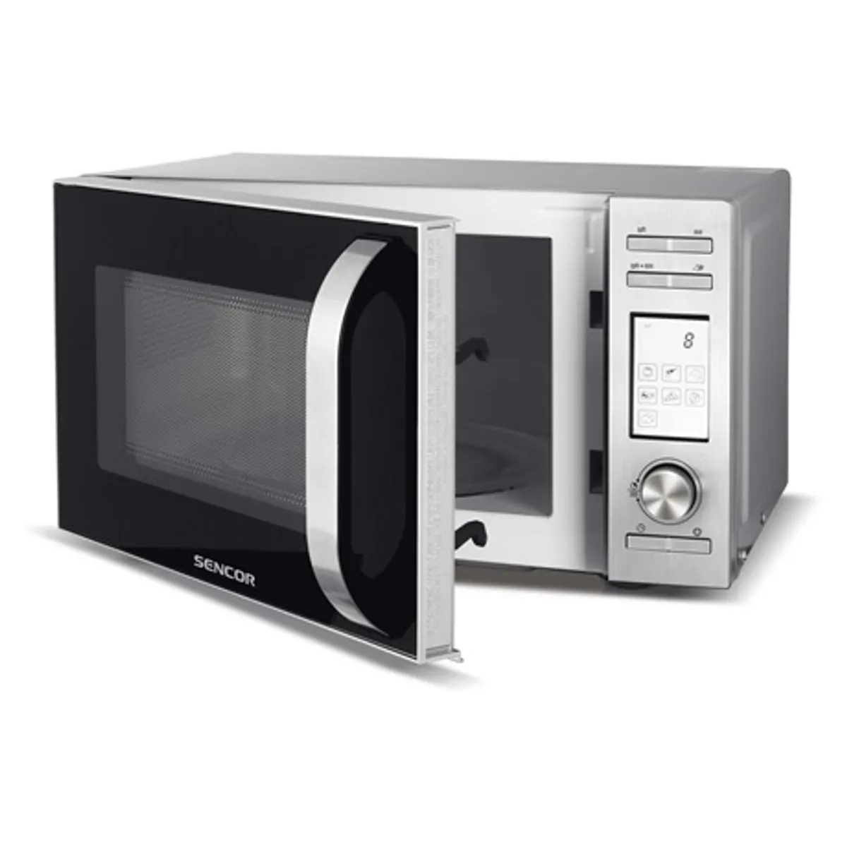 Sencor SMW 6020SS Mikrohullámú sütő 20 L, 700 W mikró, 900 W grill, 9 program, LED panel, rozsdamentes külső, zománcozott belső, 245 mm forgótányér #1