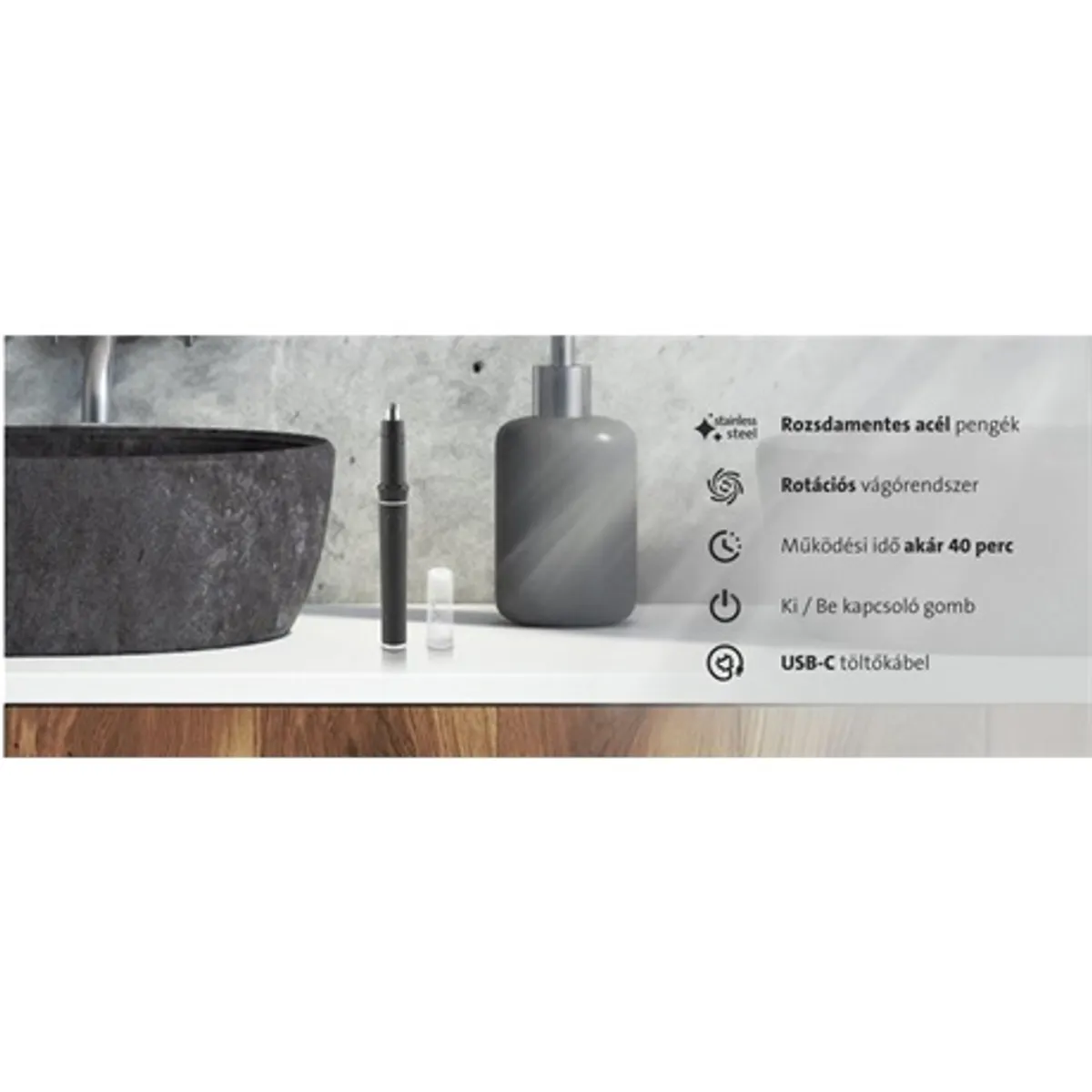 Eta 834190000 Jake orr- és fülszőrvágó Li-ion akkumulátor USB-C töltés 40 perc működés #8