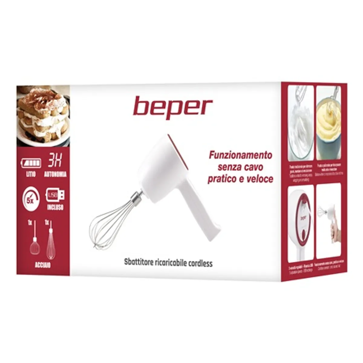 Beper P102SBA007 akkumulátoros kézi mixer 20 W 5 fokozat USB töltőkábel hagyományos habverő ballonos habverő #7