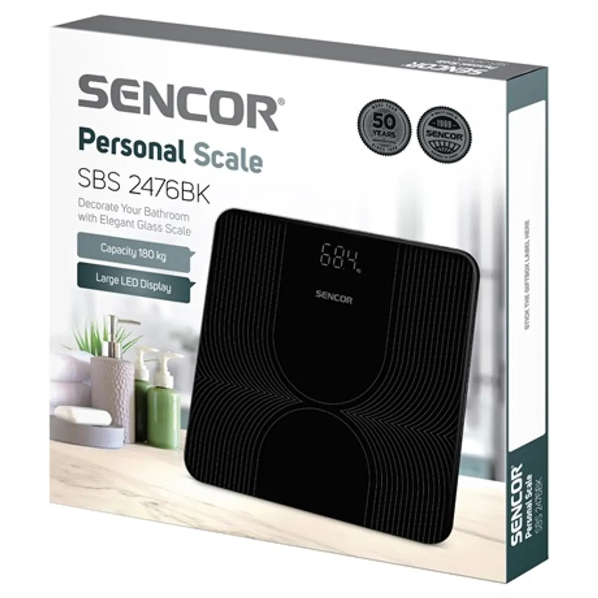 Sencor SBS 2476BK személymérleg 4 szenzor, 180 kg, 100 g pontosság, auto on, auto off, led kijelző, üveg 5 mm #2