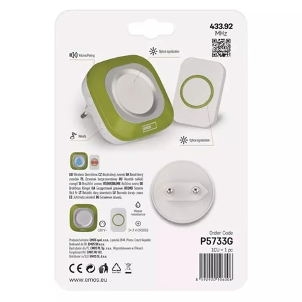 Emos P5733G vezeték nélküli csengő 230 V AC, 433 MHz, 150 m, 110 dB, 36 dallam, IP44, automatikus párosítás #8