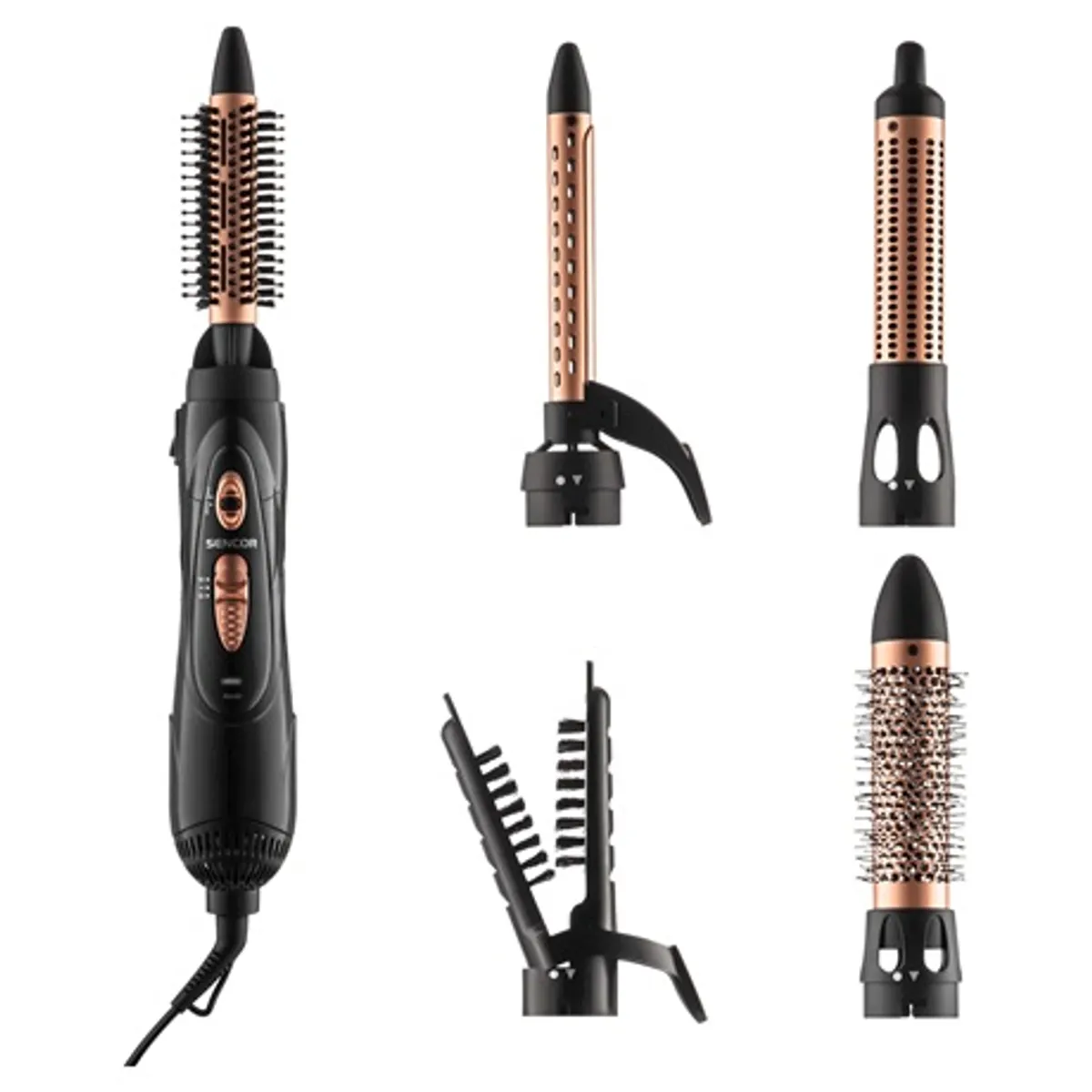 Sencor SHS 8550BK forrólevegős hajformázó 7 tartozék, ionizáció, Cool Care, 2 fokozatú hőmérséklet, forgó kábel #1