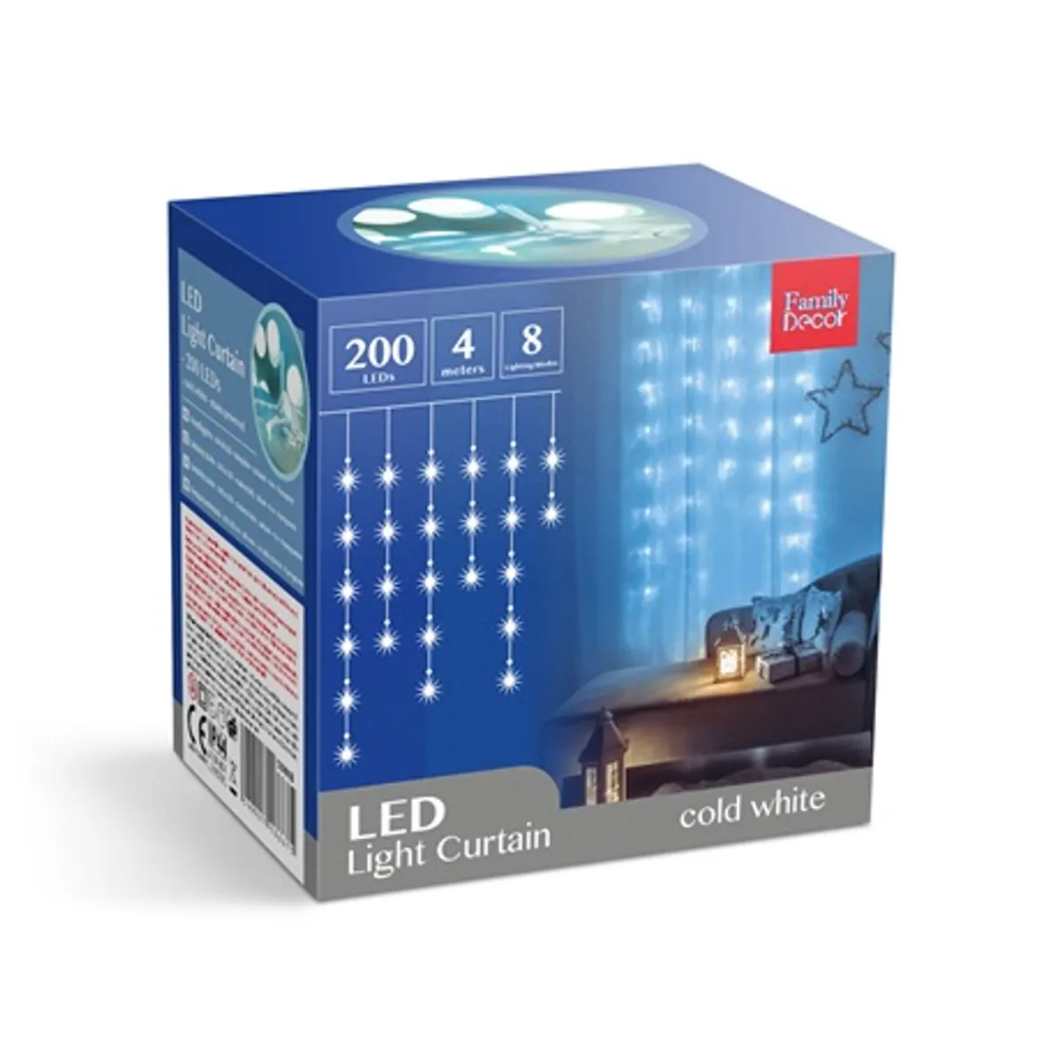 Family Decor 58901B LED Fényfüggöny 4,2 m 200 LED hidegfehér IP44 8 világítási mód 100-240V #6