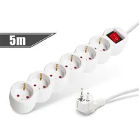 Delight 20232 Hálózati elosztó 6 aljzat 5m 250V 16A H05VV-F 3x1,5mm2 kapcsolóval fehér