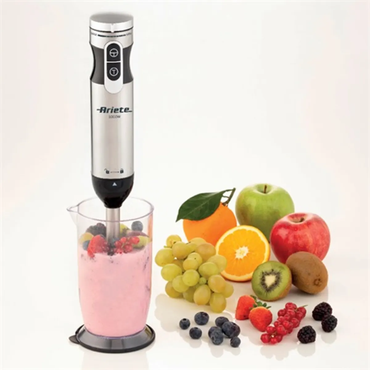 Ariete 898.1 7 az 1-ben botmixer szett 1000 W 10 fokozat Turbo 4 késes acél pengék habverő 500 ml aprító 700 ml mérőpohár 2 literes munkatál burgonyapürésítő korongok #8