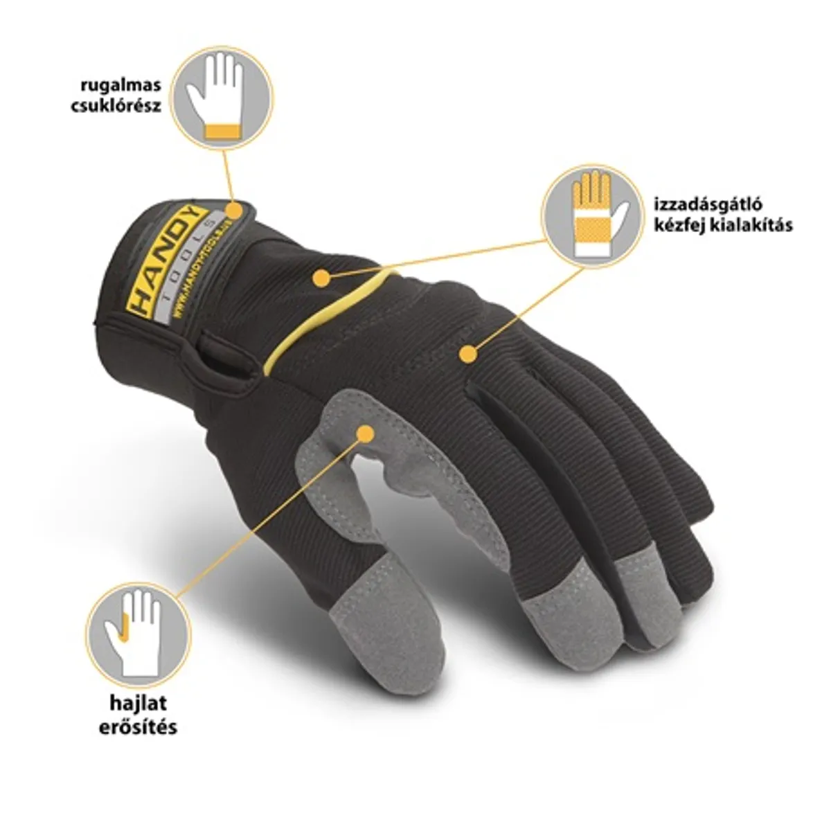 Handy 10268XL Munkavédelmi kesztyű tépőzárral Méret XL Anyag szintetikus 60 százalék, spandex 20 százalék, neoprén 20 százalék EN388 3222 EN420 5 #5