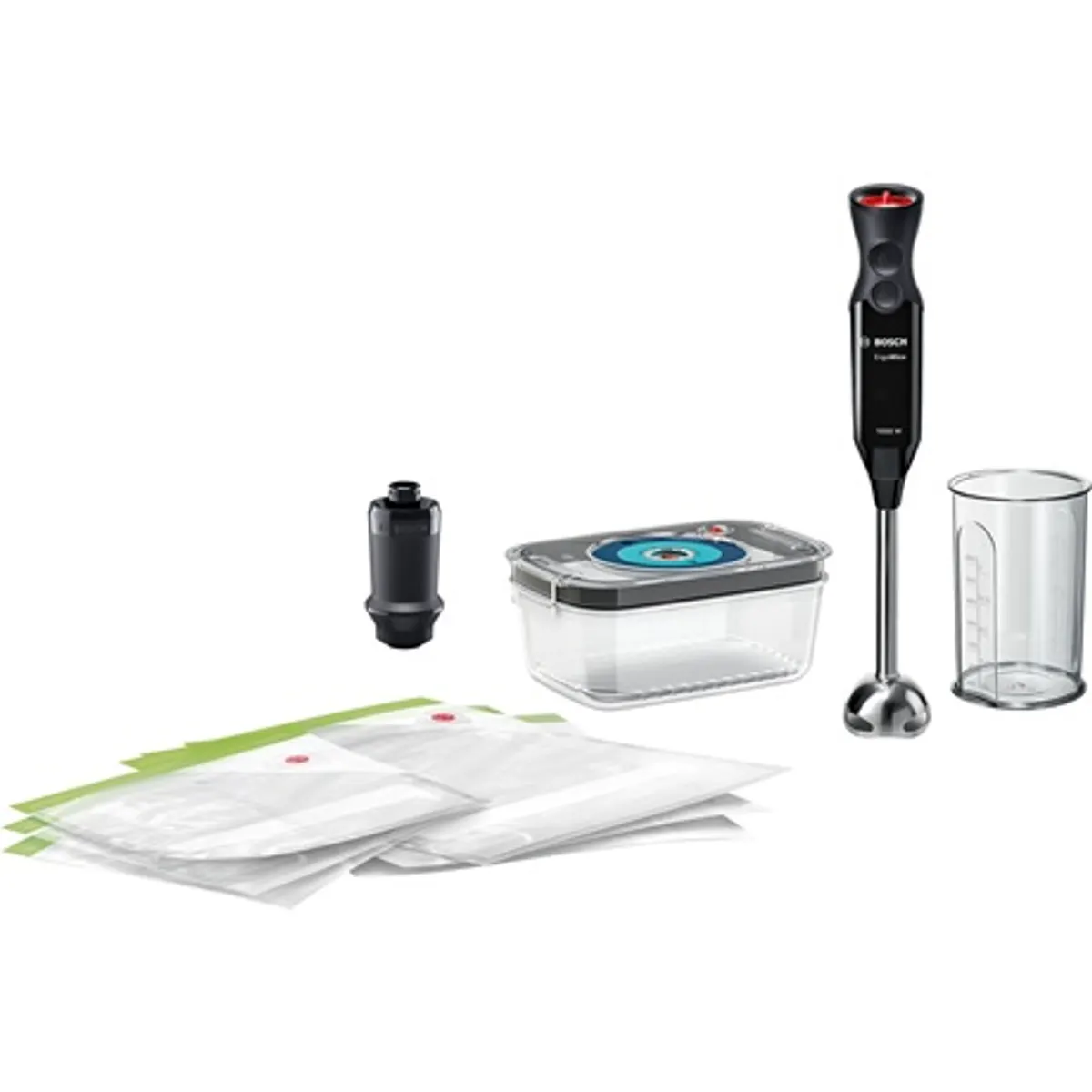 Bosch MS6CB61V1 ErgoMixx botmixer vákuumozó készlettel 1000 W 12 fok turbo fémszár vákuumpumpa vákuumozható doboz 1,0 l mixerkehely fekete #1