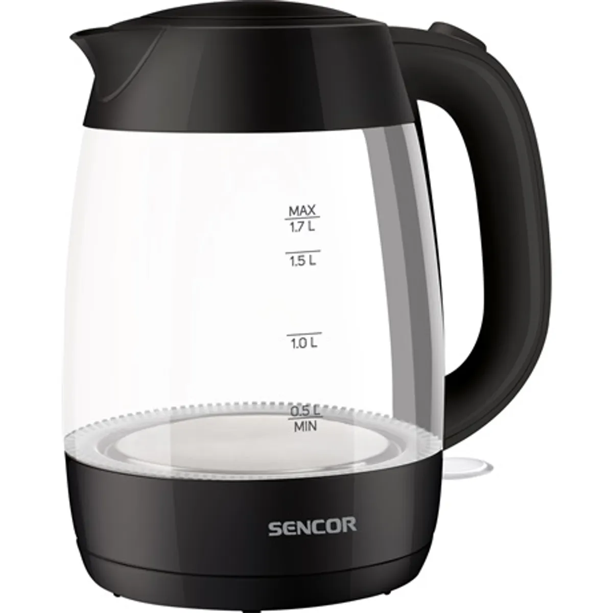 Sencor SWK7301BK vízforraló 1,7 l 2200 W üveg belső, vízszint kijelző mindkét oldal, beépített szűrő, csúszásmentes talp #1