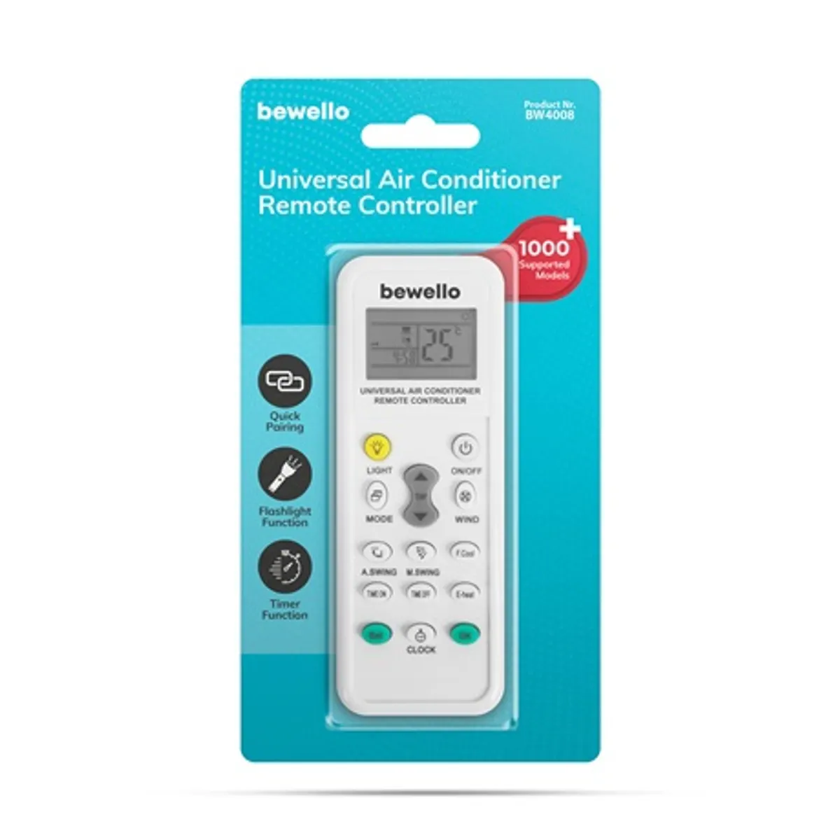 Bewello BW4008 univerzális klíma távirányító több mint 1000 modell támogatott 1,2" kijelző 2xAAA #2