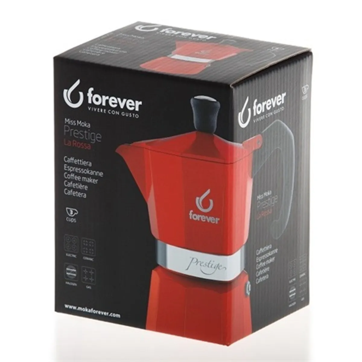 Forever 120218 Moka Prestige La Rossa 3 csészés szögletes alumínium vörös #3