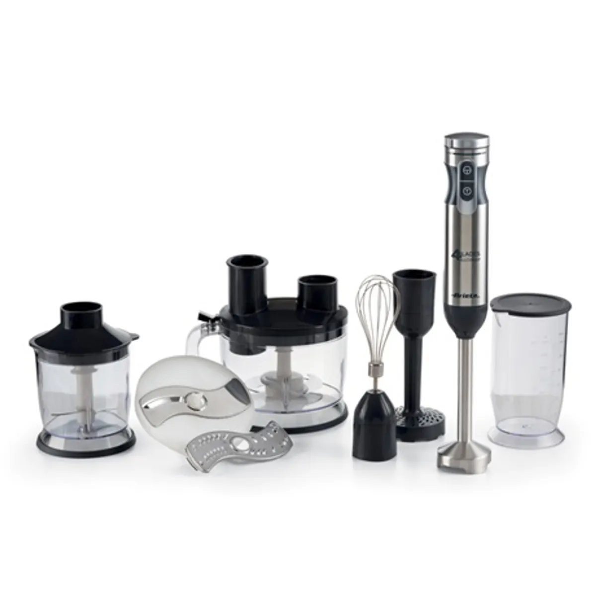 Ariete 898.1 7 az 1-ben botmixer szett 1000 W 10 fokozat Turbo 4 késes acél pengék habverő 500 ml aprító 700 ml mérőpohár 2 literes munkatál burgonyapürésítő korongok #1