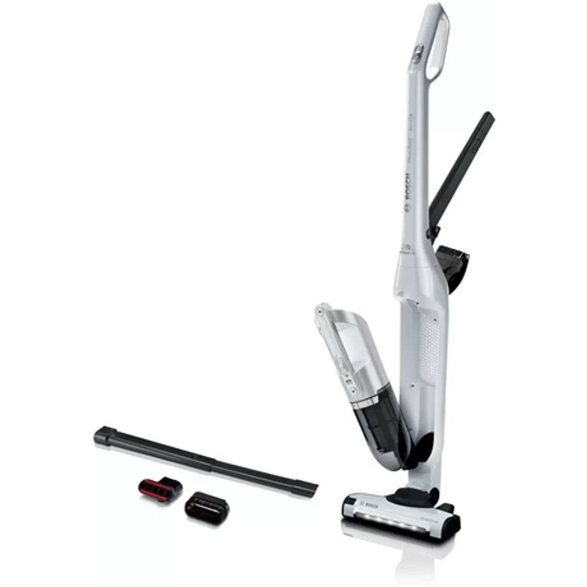 Bosch BBH3ALL28 Flexxo Gen2 2in1 vezeték nélküli porszívó 28Vmax li-ion 55 perc motoros szívófej led-fénnyel beépített tartozéktároló metálfehér #1