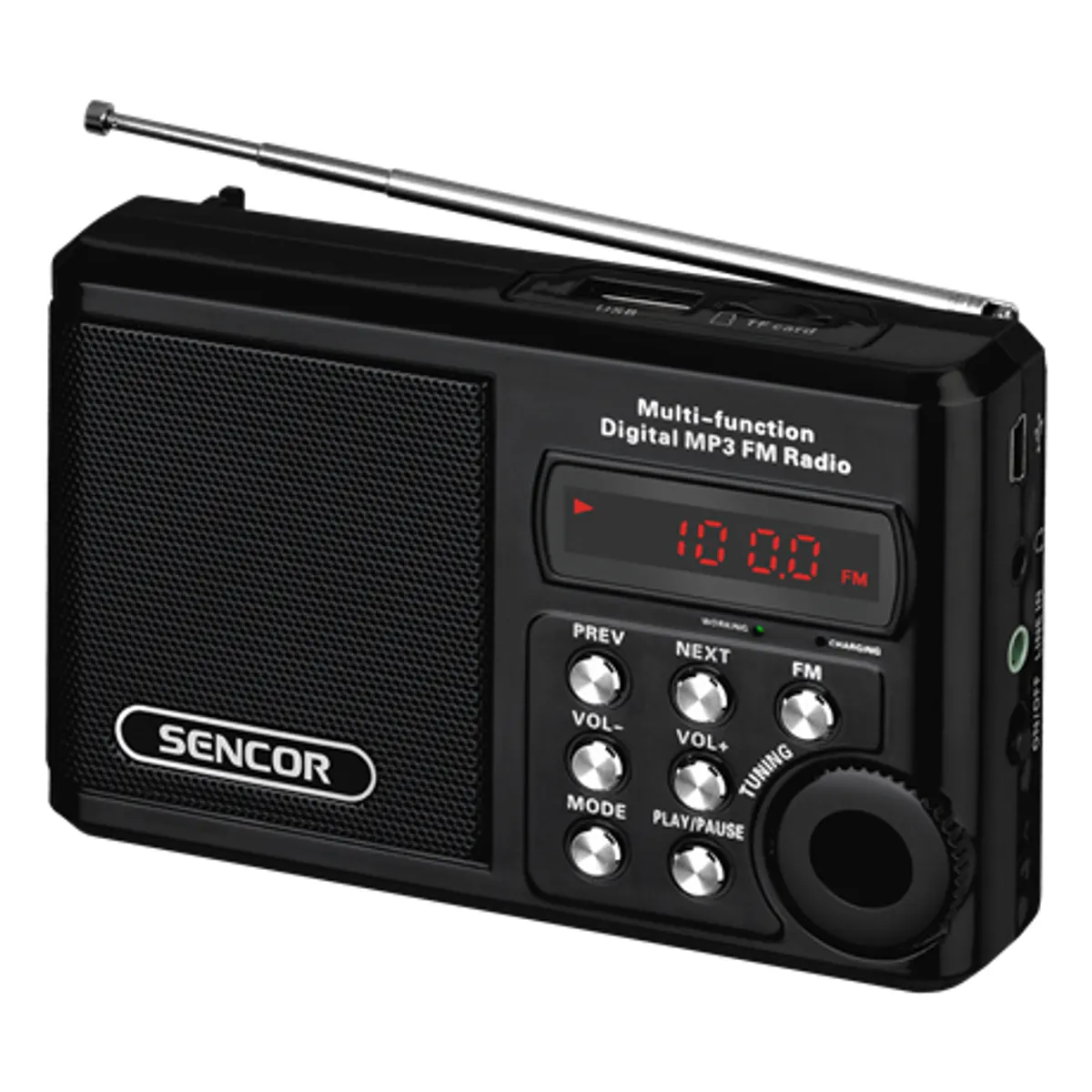 Sencor SRD 215 B zsebrádió fm 88-108MHz led kijelző usb micro sdhc max 8gb mp3 lejátszás 2w rms 10 óra fekete #1