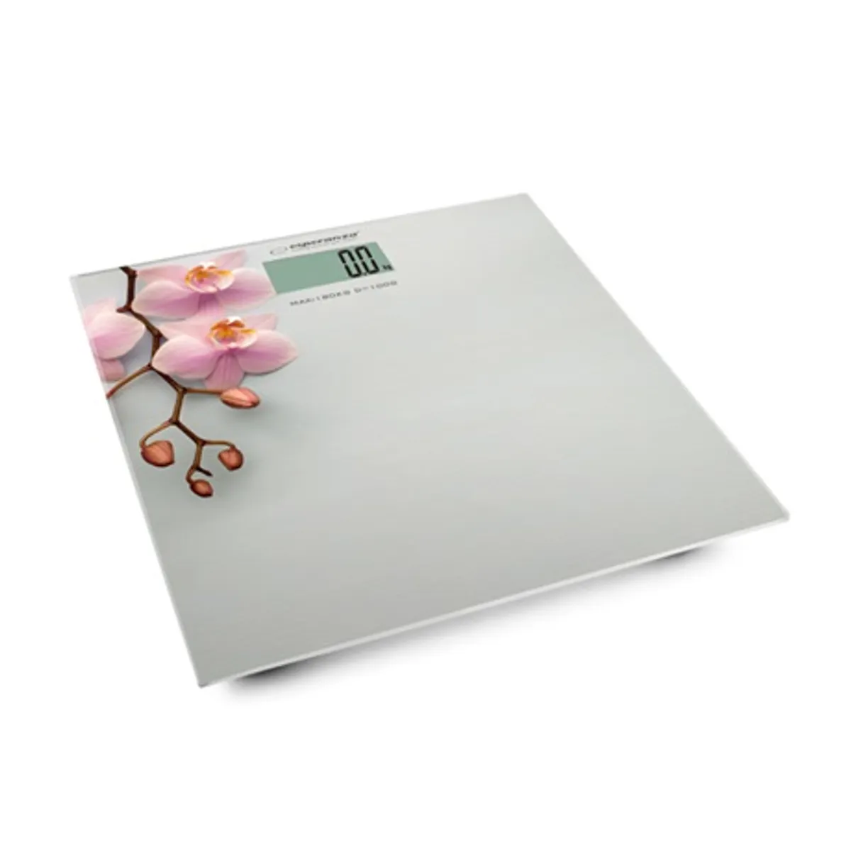 Esperanza EBS010 Orchid fürdőszobai mérleg 180 kg 100 g LCD 70x34 mm 6 mm edzett üveg platform automatikus kikapcsolás #1