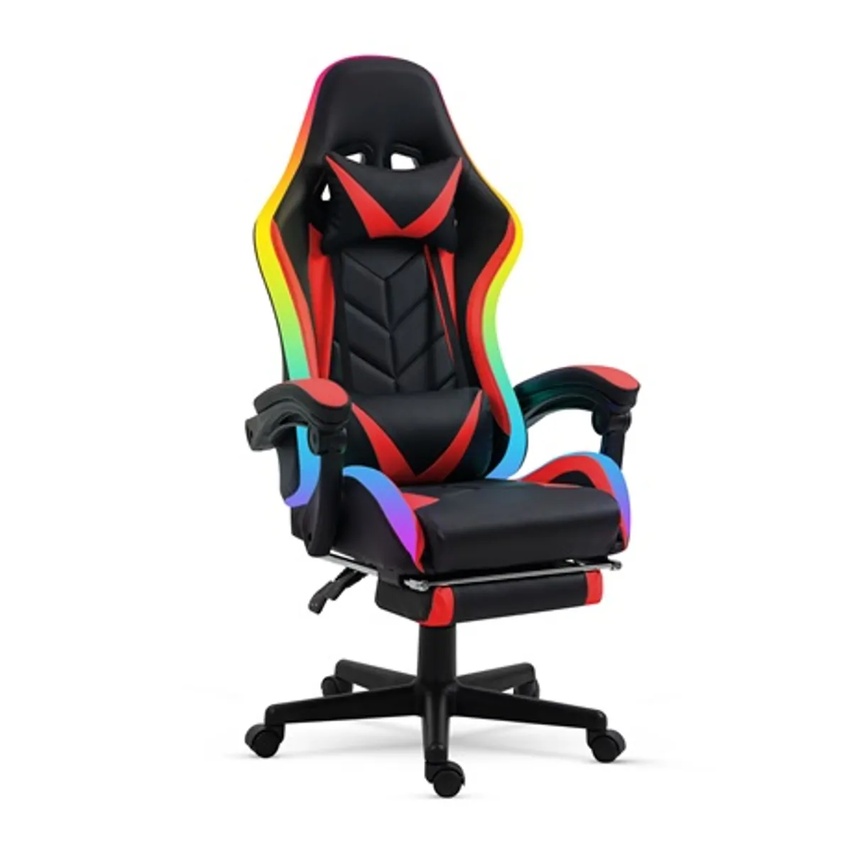 Bemada BMD1115RD Gamer szék 54x52 ülőfelület 82x57 háttámla, dönthető 120 kg RGB LED távirányító magasságállítás 45-55 cm #1
