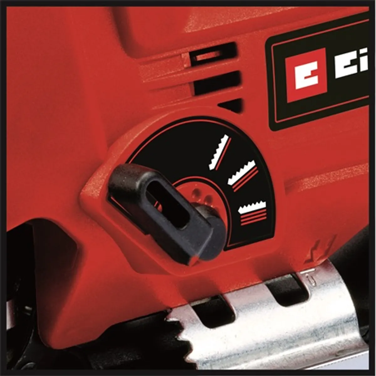 Einhell TC-JS 80/1 KIT DEKOPÍRFŰRÉSZ 550 W 1200-3000 min-1 4fokozatú lengő előtolás max vágásmélység 80 mm fa, 10 mm acél 45° ferde vágás t-befogás 3 fafűrészlap #2