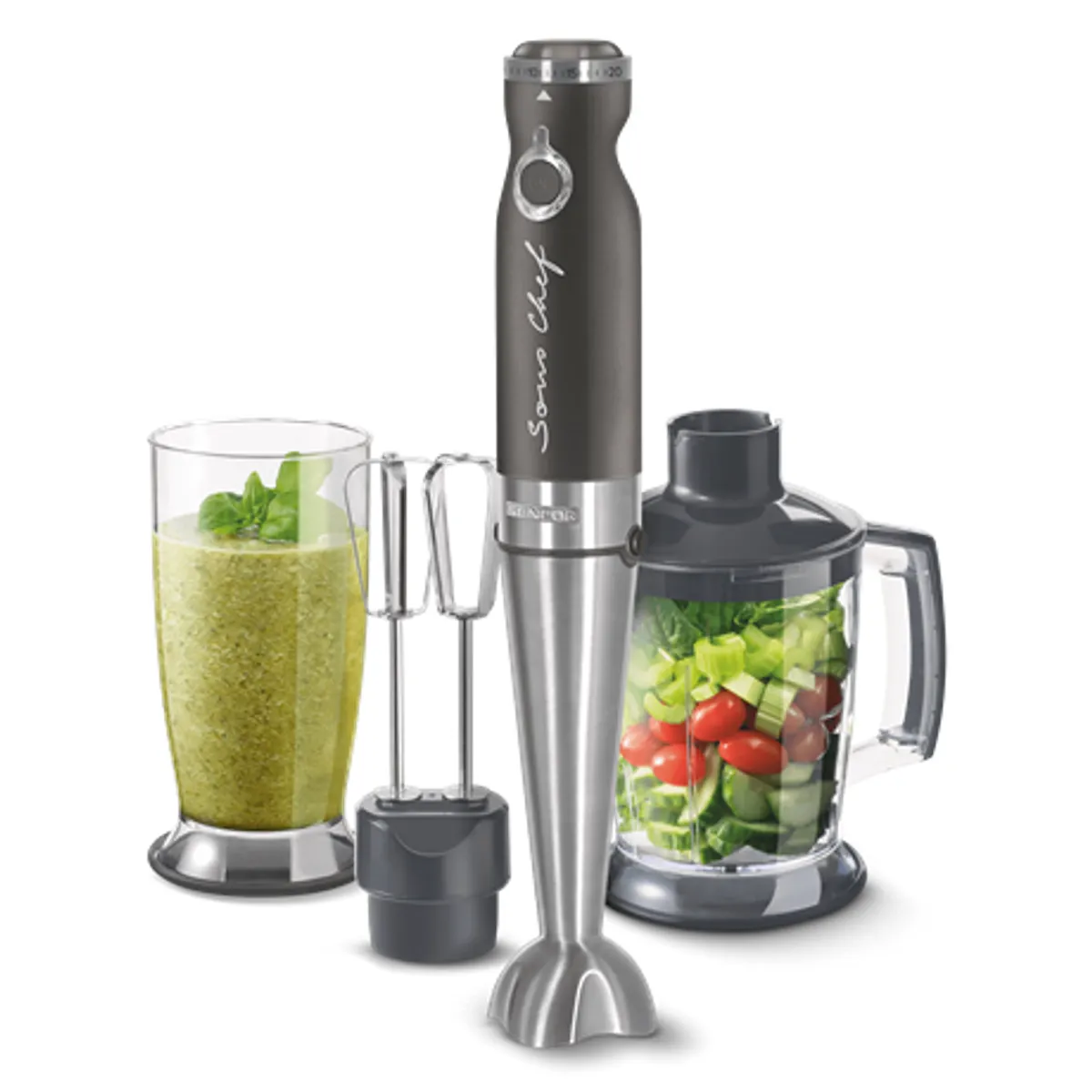 Sencor SHB5608BK-EUE3 botmixer készlet 1000 W 20 fokozat Titánium QuadBlade rozsdamentes acélkés 800 ml mixelő edény 1250 ml aprító edény #1