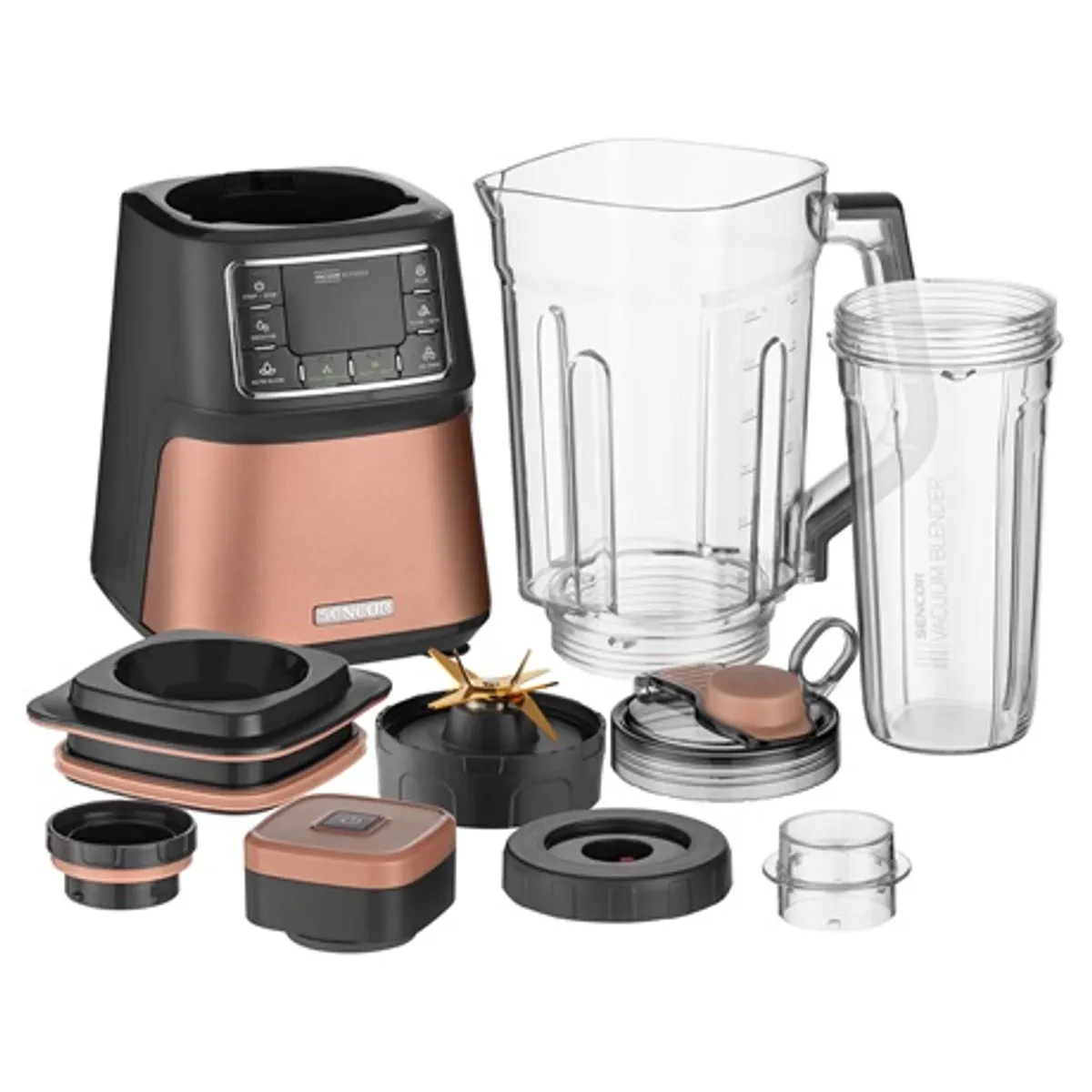 Sencor SBU 7676GD TURMIXGÉP vákuumos mixelés 1500 W 28 000 rpm 1,5 L mixelő edény 0,7 L tároló edény 8 kés titán bevonattal #1