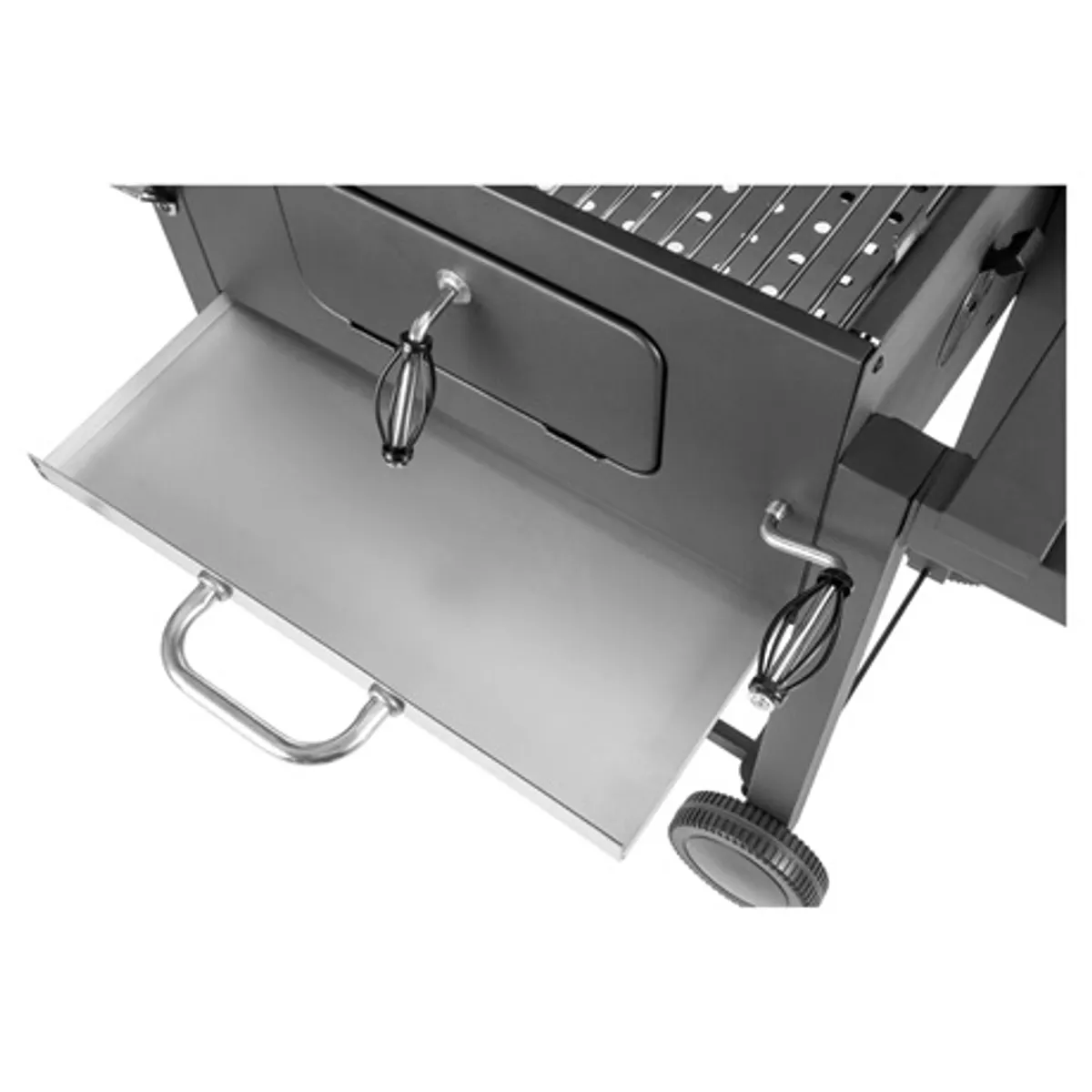 Fieldmann FZG 1008 grill kerti faszenes tűztér 61x45,5 cm sütőrács 27,8x41,5 cm melegentartó rács 53,5x24 cm sütési magasság 78 cm krómozott grillrácsok beépített hőmérő #6