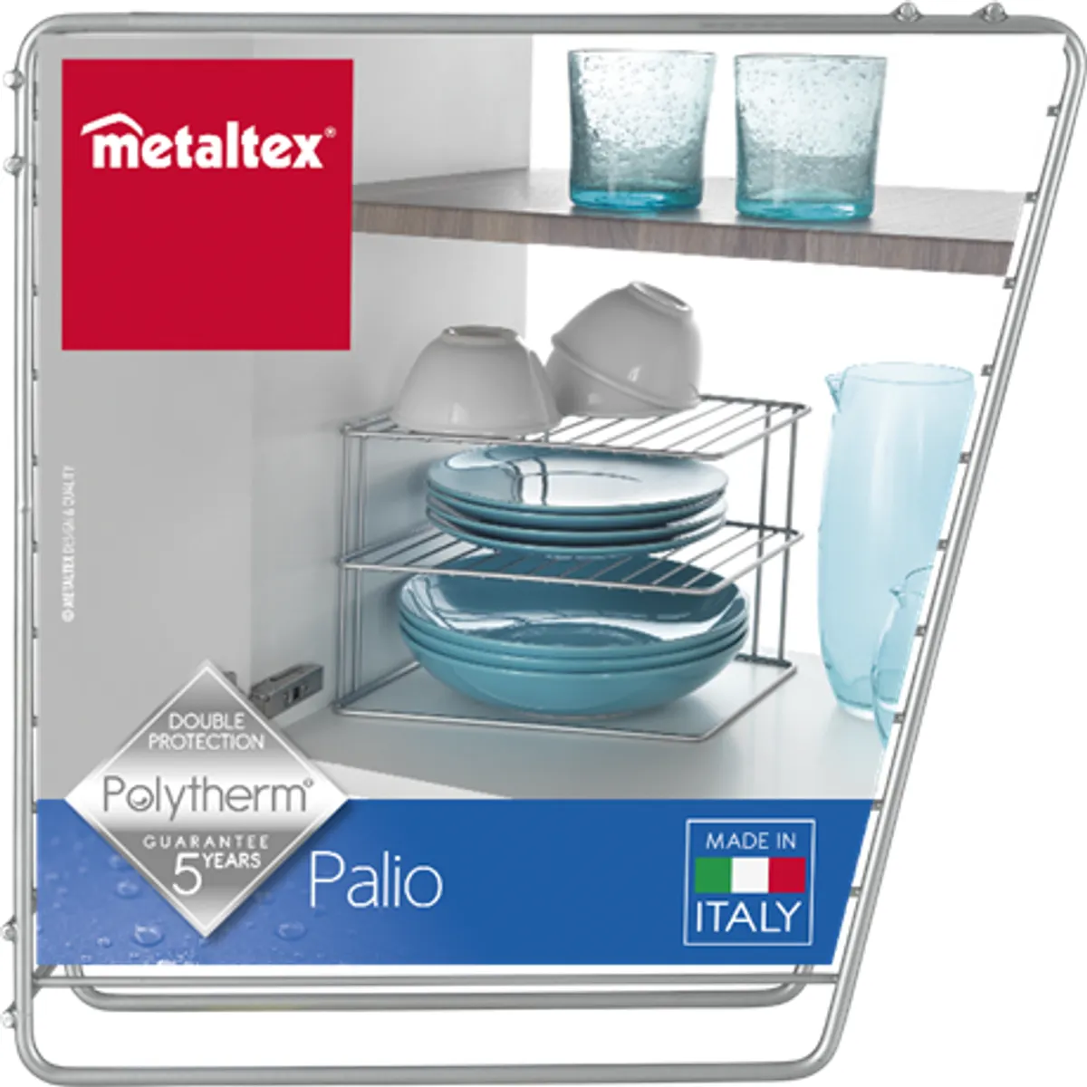Metaltex MX364002 Palio sarok tányértartó két emeletes polytherm bevonatú rozsdaálló portaszító ezüst 25 x 25 x 19 cm #3