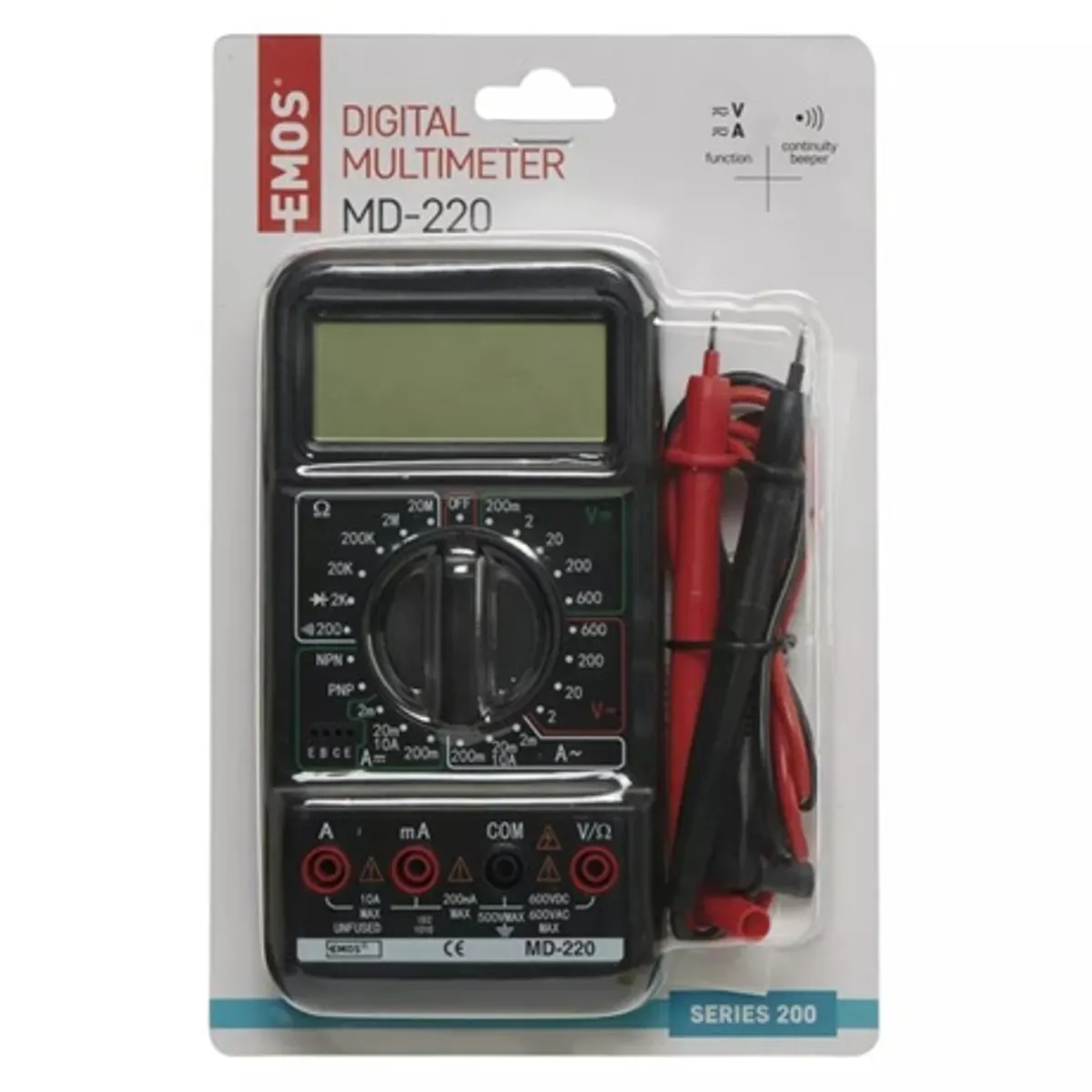 Emos M2092 MD-220 multiméter AC feszültség 2-600 V AC áram 2 mA-10 A DC feszültség 200 mV-600 V DC áram 2 mA-10 A 3,5 digit kijelző #3