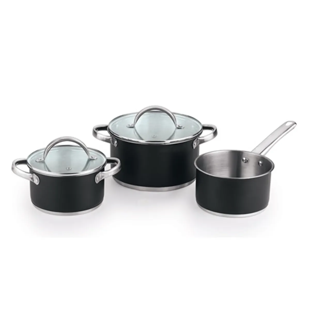 Bergner BGEU-5508 edénykészlet 5 részes 16 cm 1,3 l 20 cm 2,8 l 24 cm 4,5 l 3 rétegű rozsdamentes indukciós aljzat üvegfedő #1