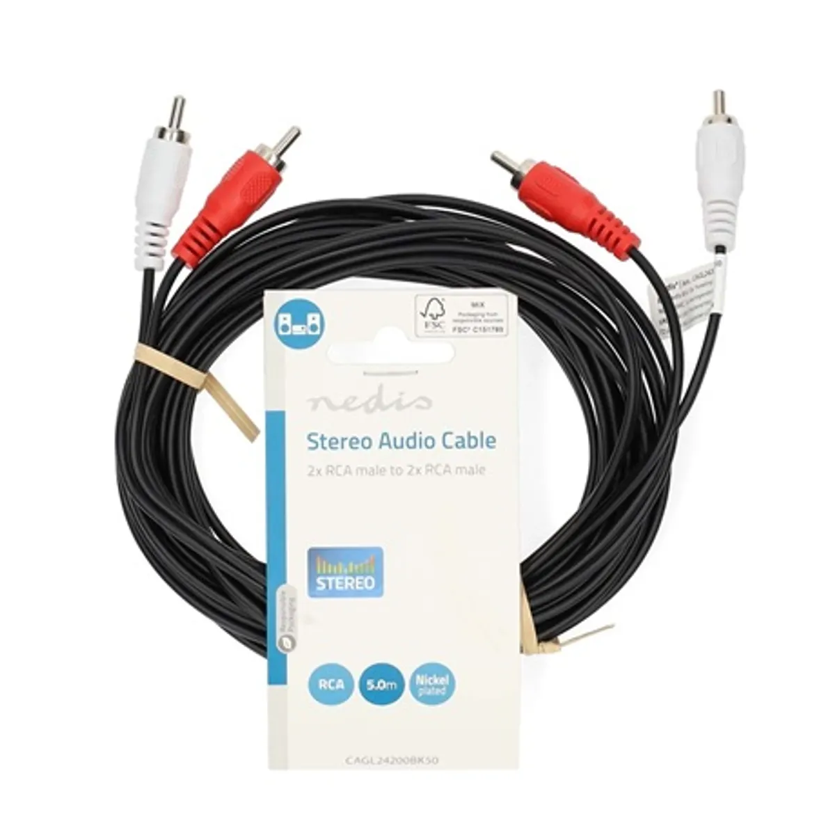 Nedis CAGL24200BK50 sztereo audio kábel, 2 X RCA dugó, hossz 5m, fekete #3