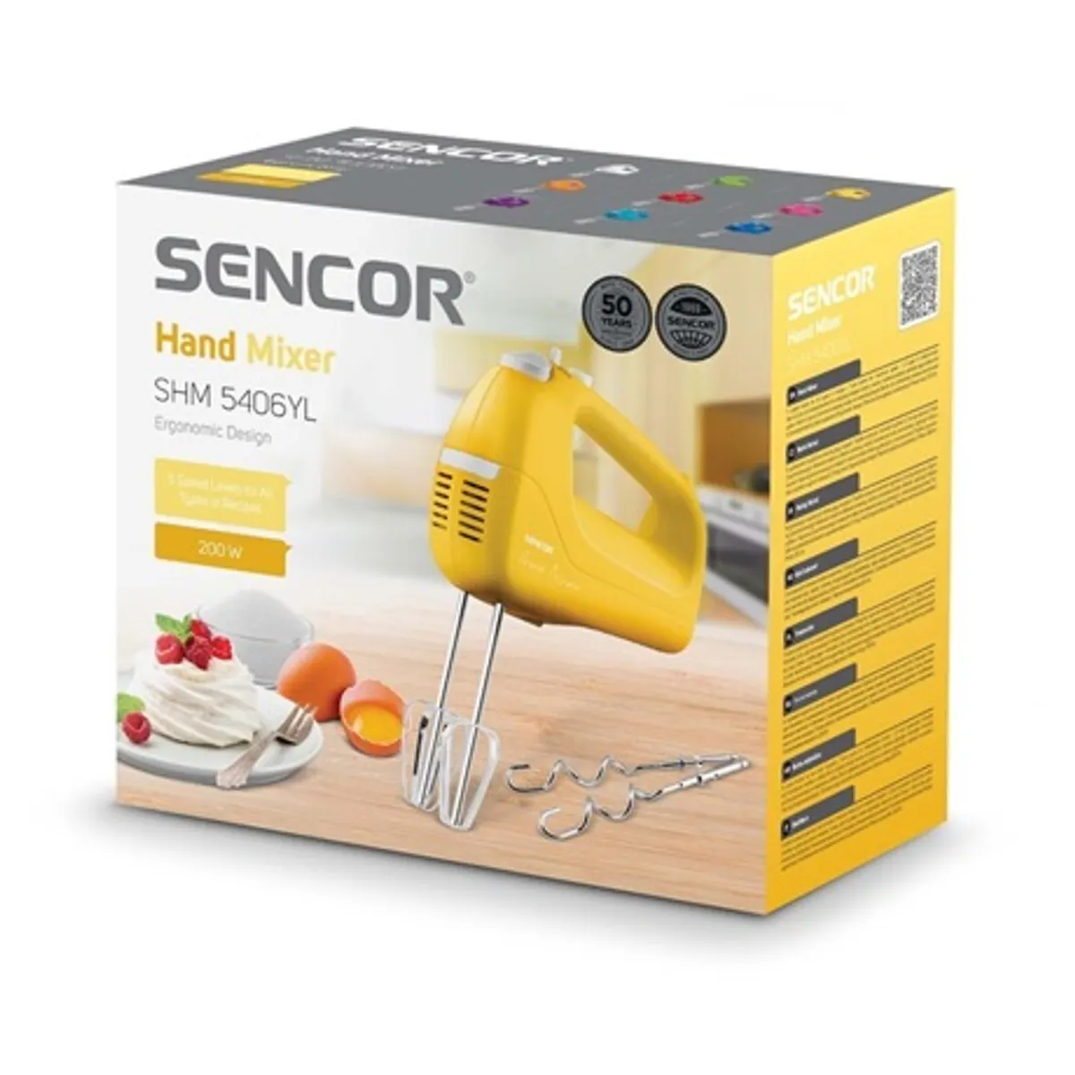 Sencor SHM 5406YL Kézi mixer 200 W 5 fokozat Turbo rozsdamentes acél habverő és dagasztókar #8