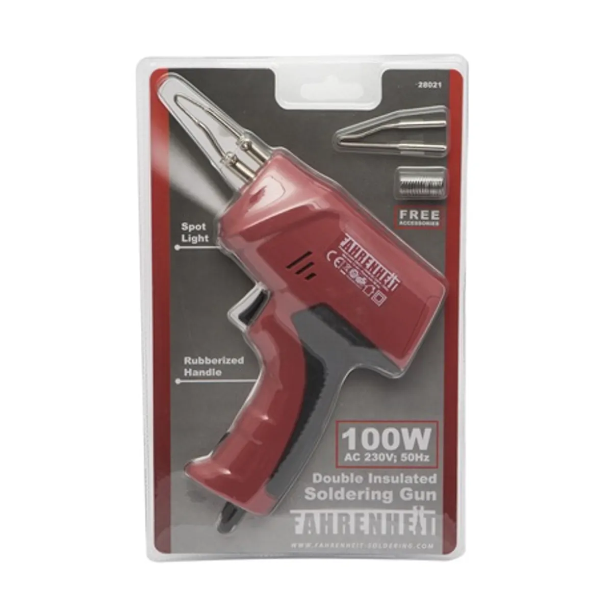 Fahrenheit 28021 dupla szigetelésű forrasztópáka 100W 230V 1mm ón 8g 2 db pákahegy világítás #3