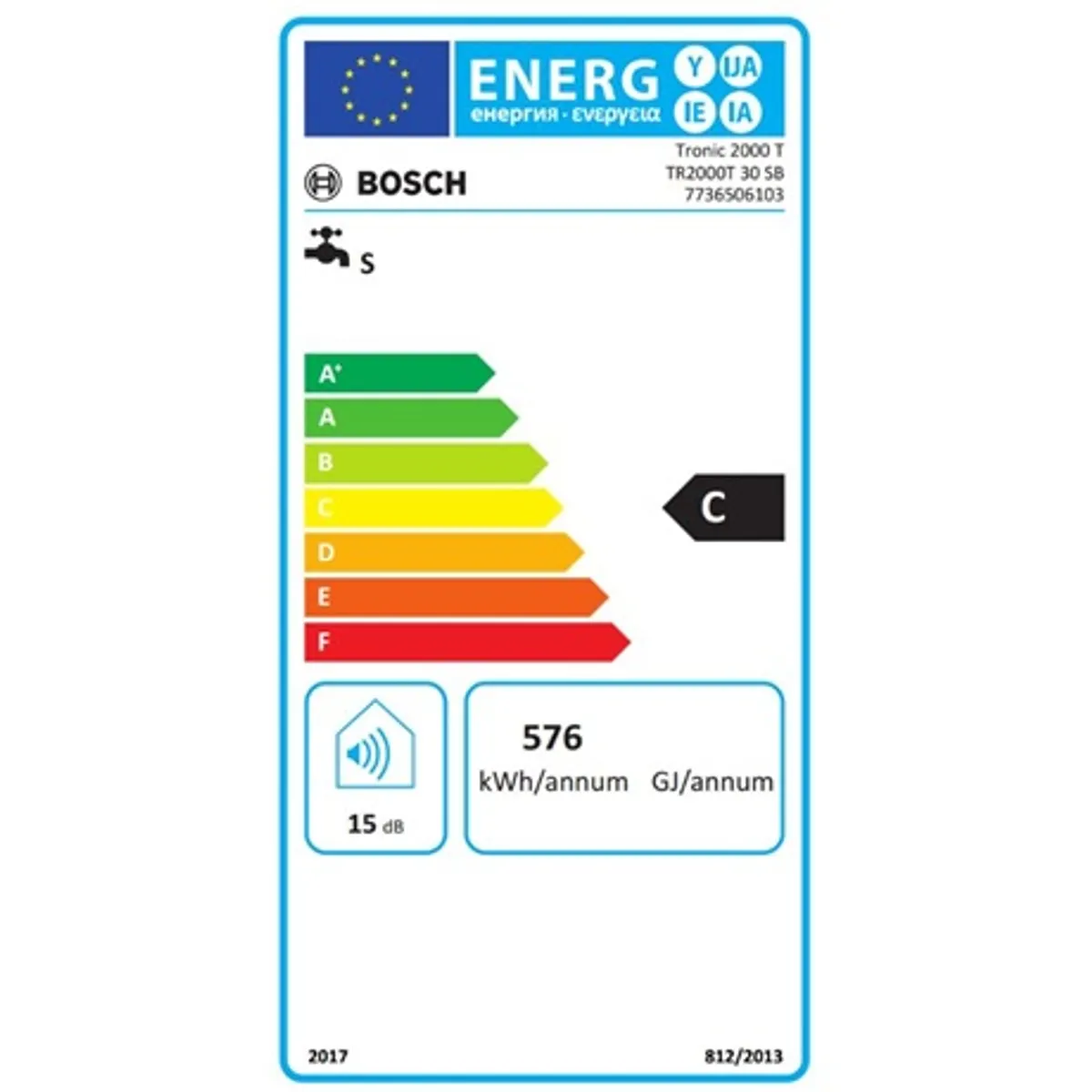 Bosch TR2000T 30 SB Forróvíztároló elektromos űrtartalom 30 l teljesítmény 1,2 kW zajszint 15 dB IPX4 maximális üzemi nyomás 8 bar #2