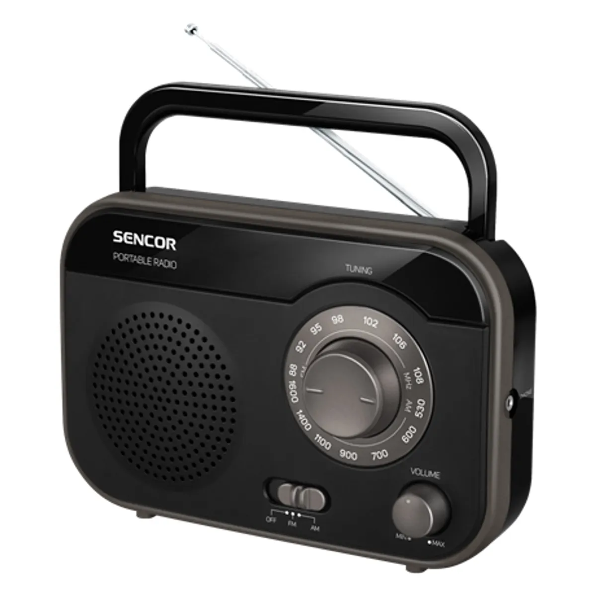 Sencor SRD 210 B rádió analóg AM FM 87,5-108 MHz 530-1600 kHz kihúzható antenna 3,5 mm fülhallgató csatlakozás AC 230 V és 3x C elem 1 W rms #1