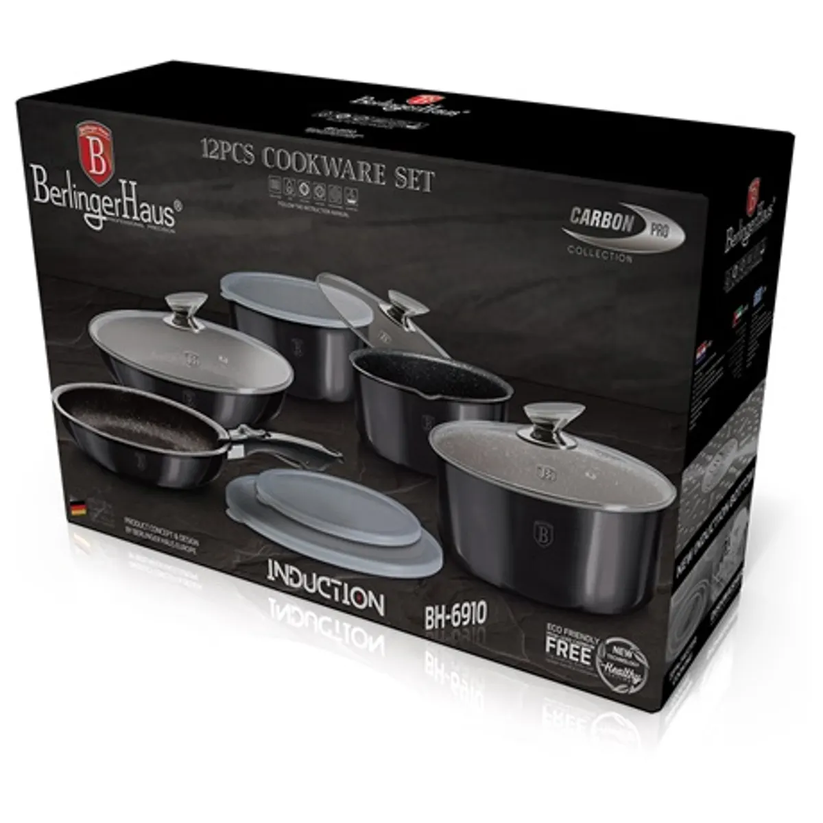 Berlinger Haus BH6910 Carbon Pro Edition edénykészlet 12 részes márvány bevonatú indukciós talp lekattintható nyél #2