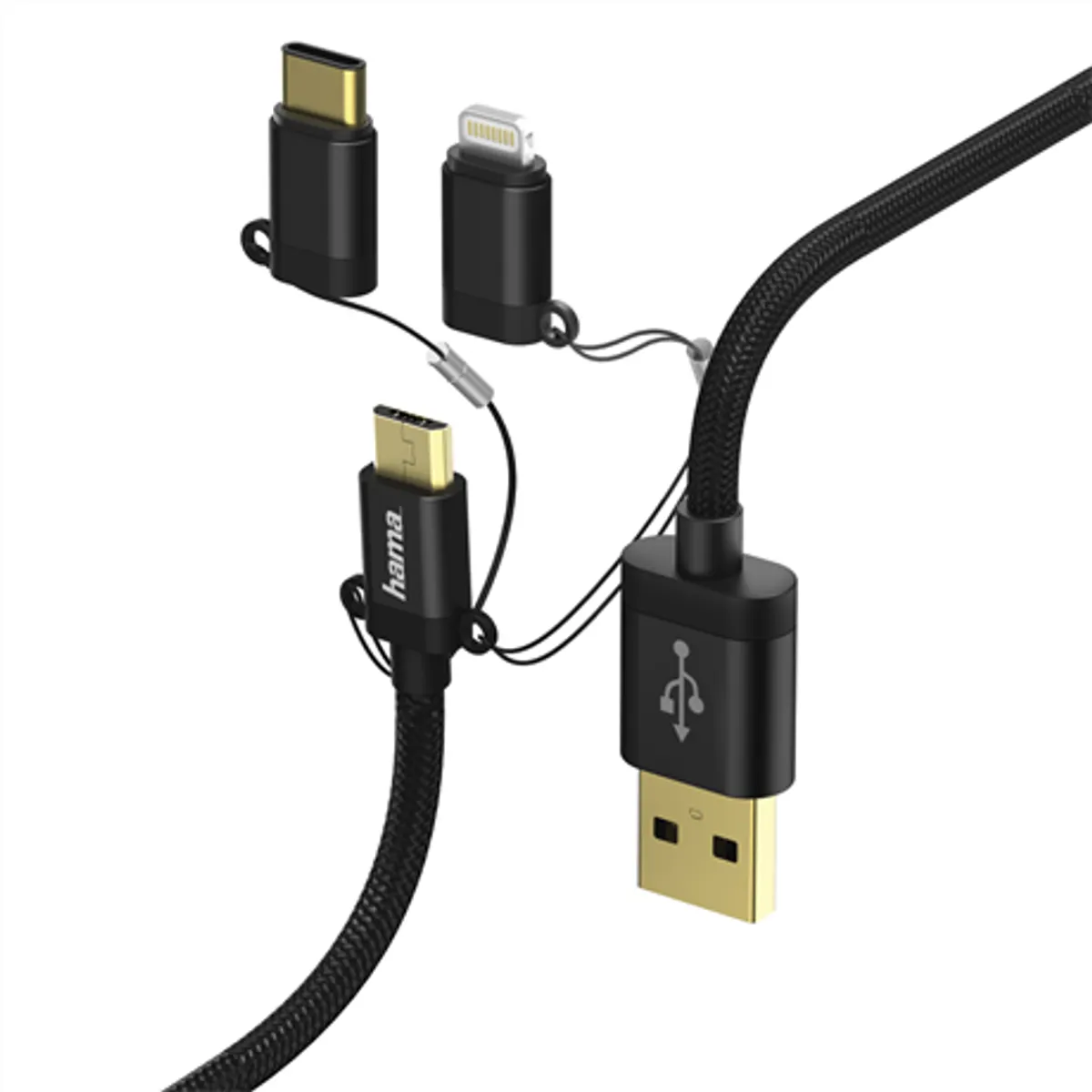 Hama 183348 3in1 adatkábel micro USB Type-C Lightning 1m fekete fém borítás duplán árnyékolt #1