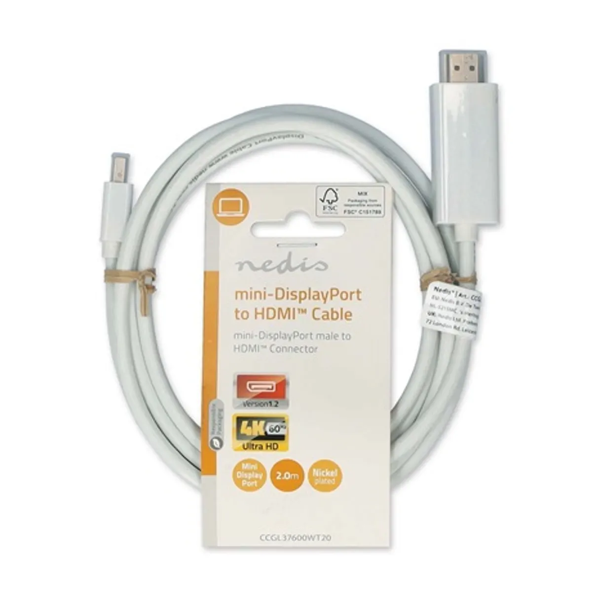 Nedis CCGL37600WT20 mini DisplayPort HDMI kábel 2 m fehér 1080p 60Hz #3