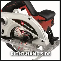 Einhell TC-CS 1250 kézi körfűrész 165 mm 16 mm tengelyfurat 24 fogú fűrészlap 5500 min-1 1250 W vágásmélység 90-nél 55 mm 45-nél 38 mm #2