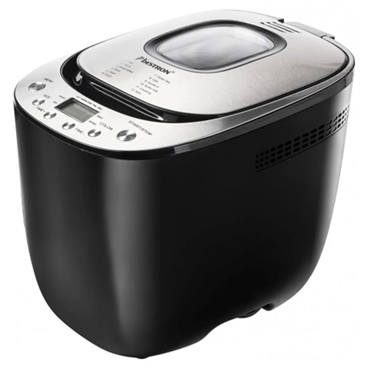 Bestron ABM3000B kenyérsütő 12 program, 550W, 13 órás időzítő, 1 óra melegen tartás, tapadásmentes serpenyő, állítható kenyérhéj, leválható fedél ablakkal #1