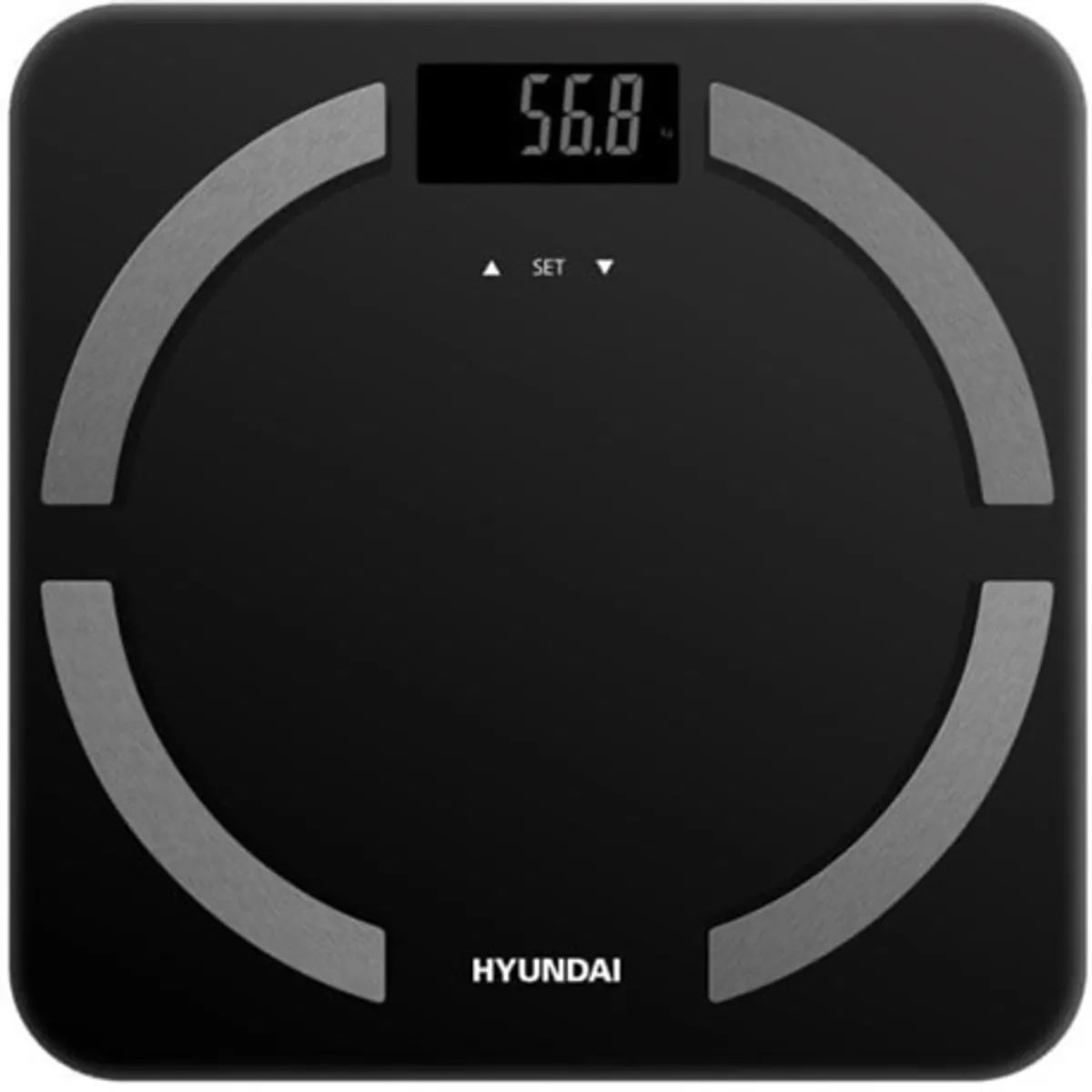 Hyundai OVET739 mérleg személy 150 kg 100 g 6 mm üveg automatikus bekapcsolás kikapcsolás testzsír testvíz izom csont kcal bmi #1