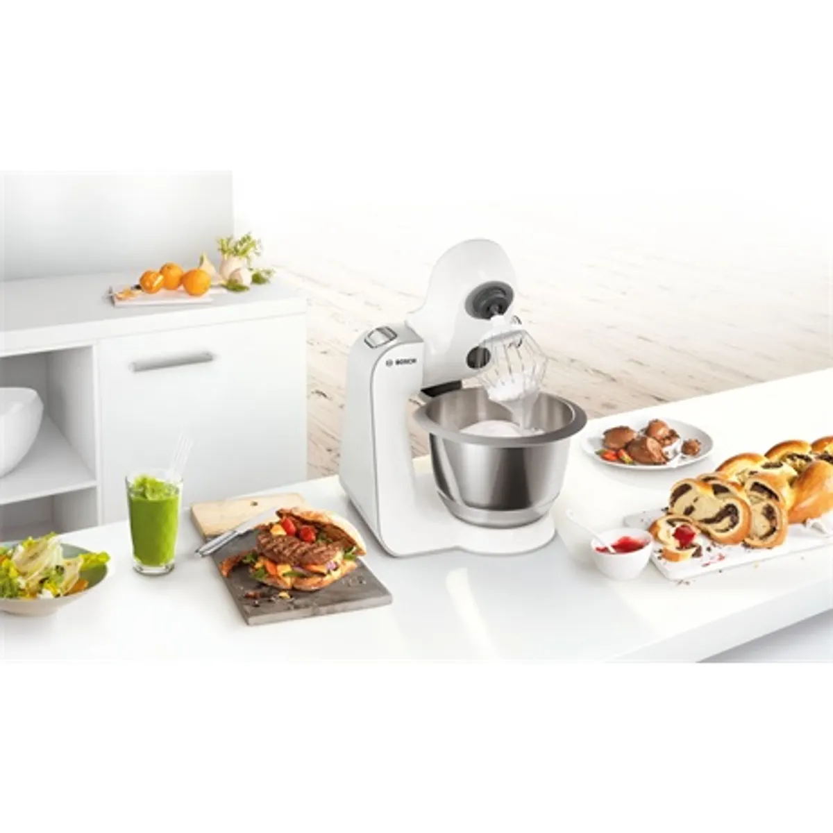 Bosch MUM58231 konyhai robotgép fehér-ezüst 1000W 3D bolygómozgás 3,9 l nemesacél tál szeletelő reszelő húsdaráló turmixkehely tartozéktároló táska #6
