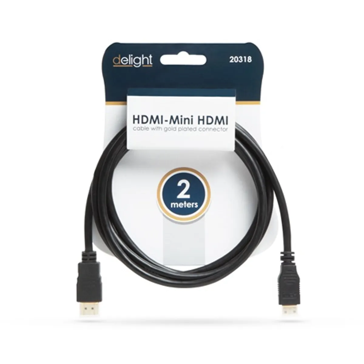 Delight 20318 HDMI kábel 2m HDMI M-mini HDMI M, 24K aranyozott, dupla árnyékolás, 1080p, 340MHz, HDCP, CEC, ROHS #2
