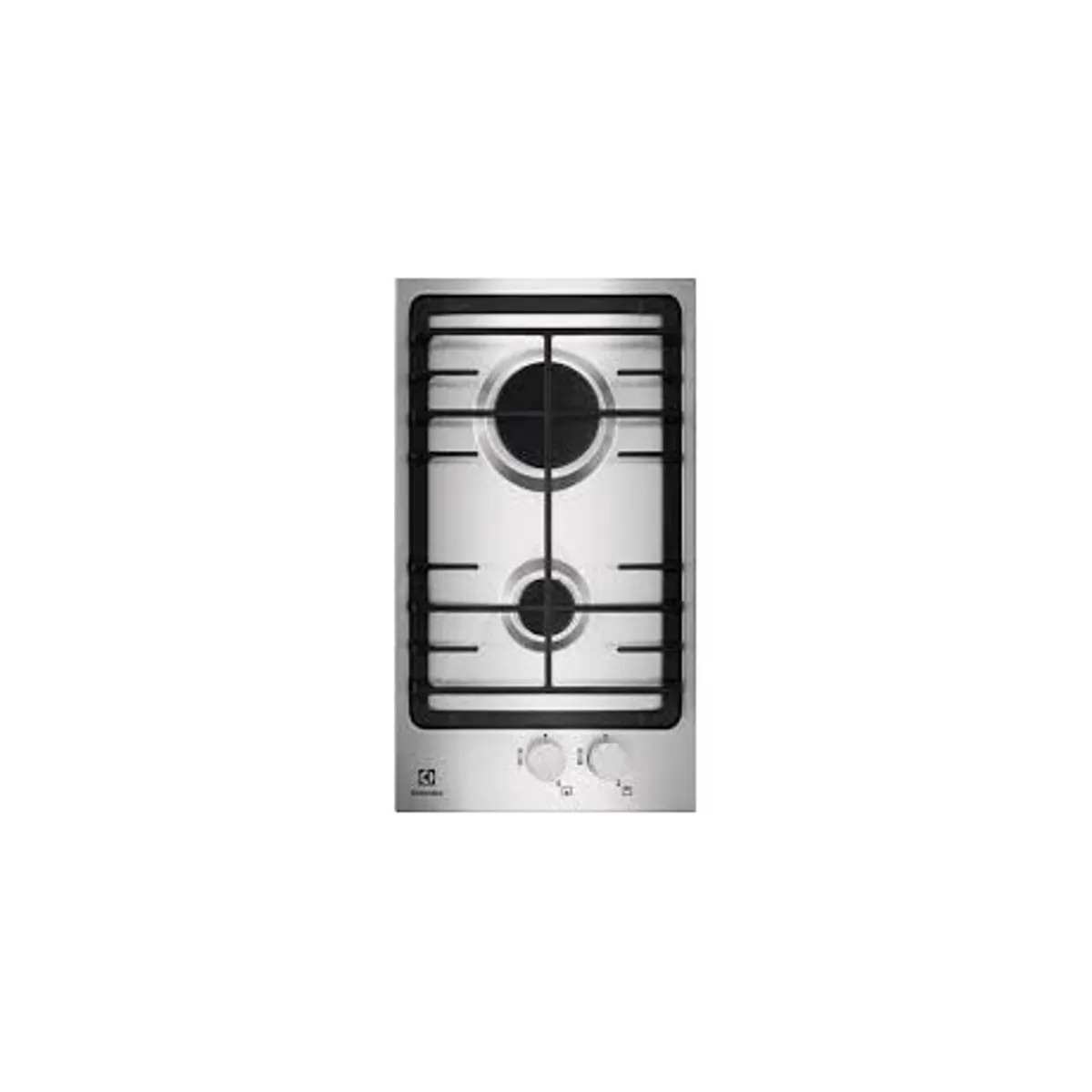 Electrolux EGG3322NVX beépíthető gázfőzőlap két égőfej elöl kis 1000W hátul nagy 3000W egykezes szikragyújtás égésbiztosító öntöttvas edénytartó rács #1
