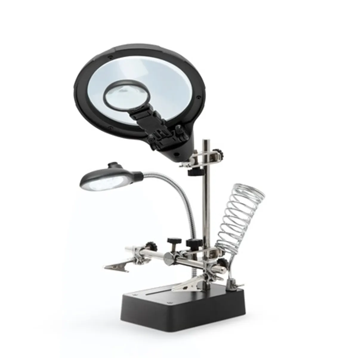 Handy 10103 paneltartó nagyítóval és forrasztópáka tartóval lencse méret 90 mm és 34 mm nagyítás 2.5x 7.5x 10x led világítás 5 led táp usb vagy elemes #1