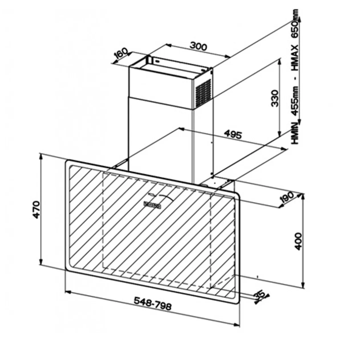 Faber GLAM-FIT 55 BK Páraelszívó 550 mm energiaosztály A érintéses vezérlés LED világítás fém kazettás szűrő 190-570 m3h 3+ intenzív 150-120 mm #6