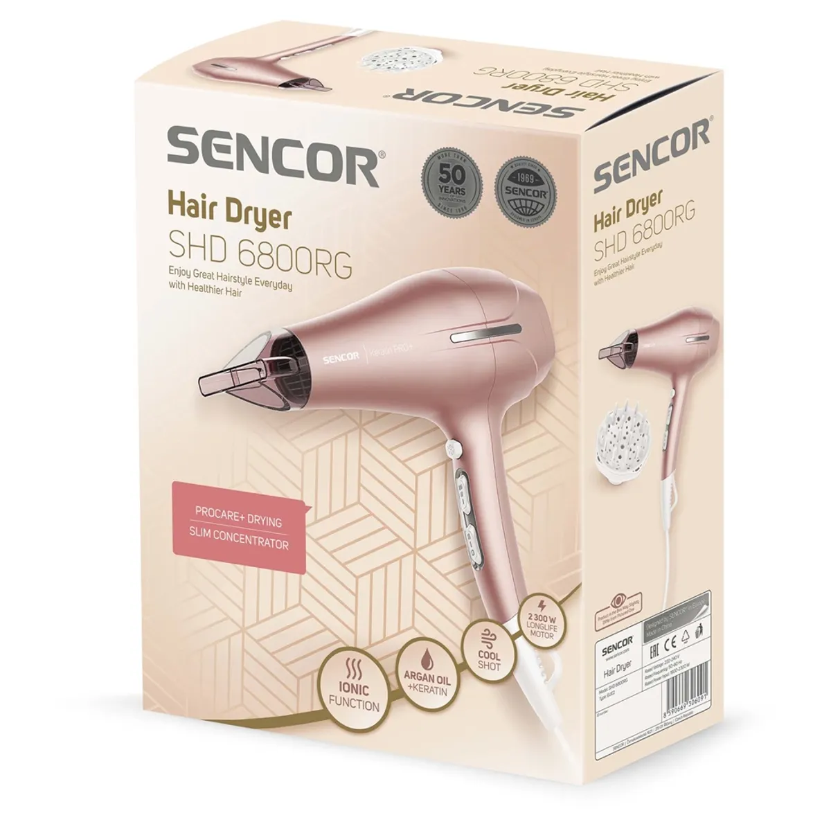 Sencor SHD 6800RG hajszárító diffúzor 2300 W ionizáló cool shot 3 hőmérséklet 2 sebesség akasztó #9