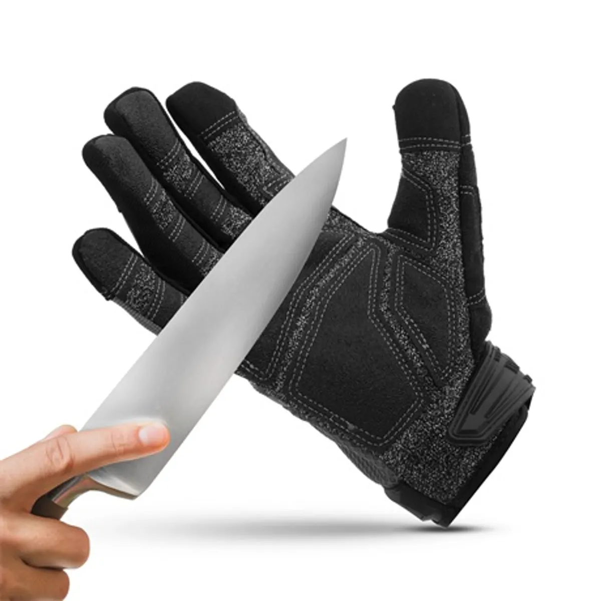 Handy 11141M vágásálló kesztyű érintőképernyős ujjbeggyel méret M aramid HPPE üvegszál PVC tenyér tépőzár EN388 2442E fekete #2