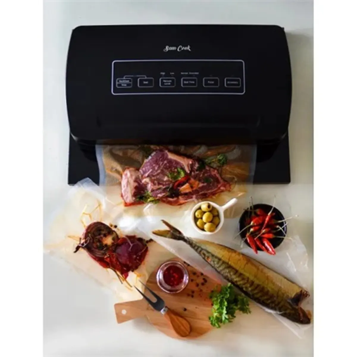 MPM PSC-31/B sous vide vákuum fóliázógép 100 W, 220-240V 50Hz, 2 fokozatú vákuum, integrált fóliavágó, 28x600 cm fólia-tömlő #4