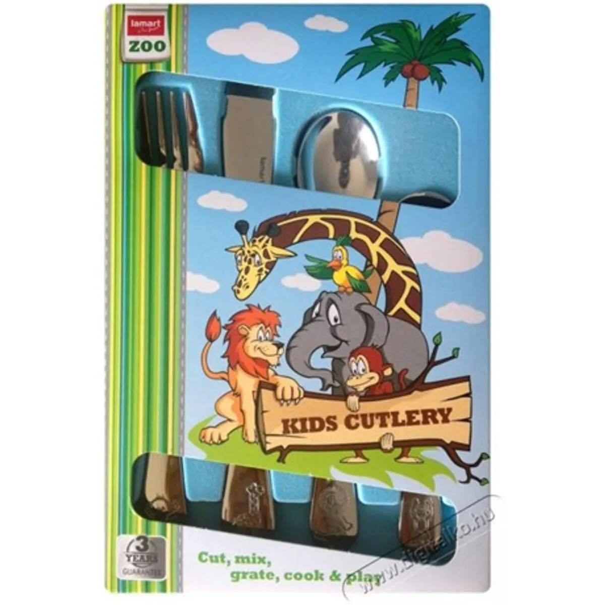 Lamart LT5005 Zoo 4db rozsdamentes acél gyermek evőeszköz-készlet #1