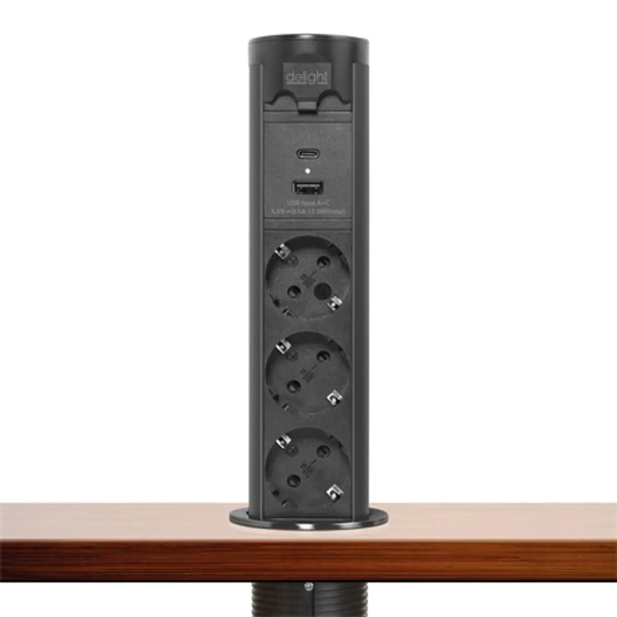 Delight 20453B motoros rejtett elosztó fém ház 3 aljzat USB-A USB-C #1