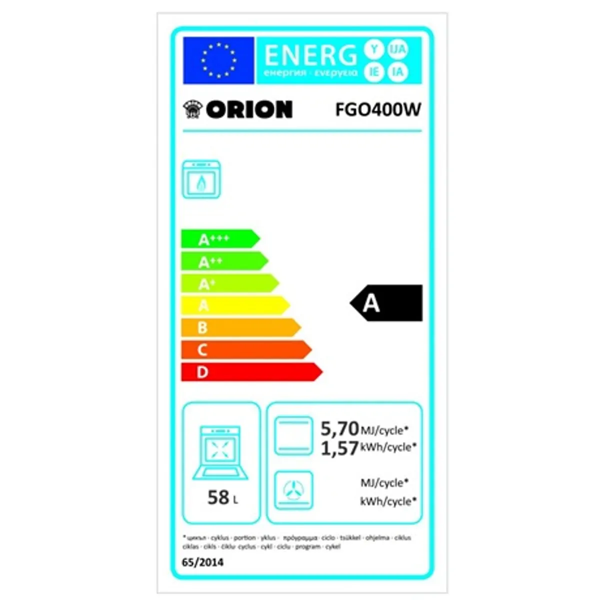 Orion FGO400W Tűzhely gáz 4 égő gázsütő fehér 850x500x600 mm #2