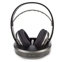 Nedis HPRF210BK vezeték nélküli RF fejhallgató 100 m hatótávolság, töltőállomás, USB-C tápellátás, 40 mm-es meghajtó, fülre illeszkedő